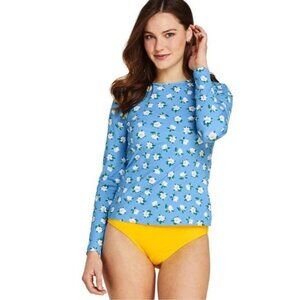 Draper James Lands End Swim Blue Floral Long Sleeve Rash Guard Top Small 6-8